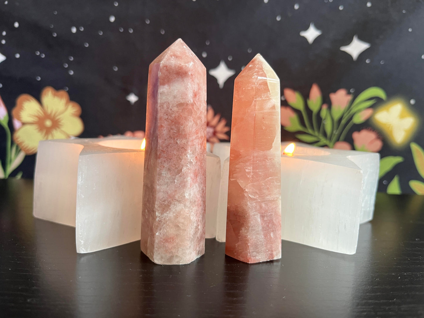Watermelon Calcite Crystal Tower